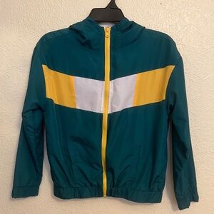 Stella Tweed Girls Windbreaker w/Hood Front Zip Green, Whte, and Yellow - Size L